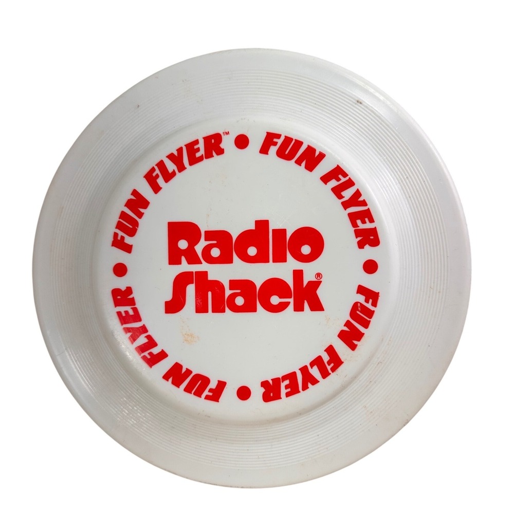 Vintage Radio Shack Fun Flyer Flying Disc White Red Logo 9 Inch Retro Toy